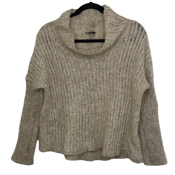 Eileen Fisher Open‎ Knit Mohair Turtleneck Mock Neck Hi Low Oatmeal Sweater Sz L - Picture 9 of 16